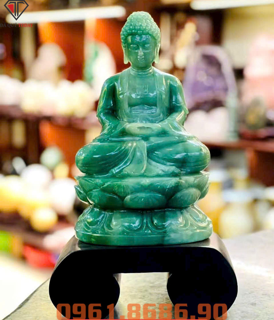 Tượng phật a di đà bằng đá thạch anh xanh