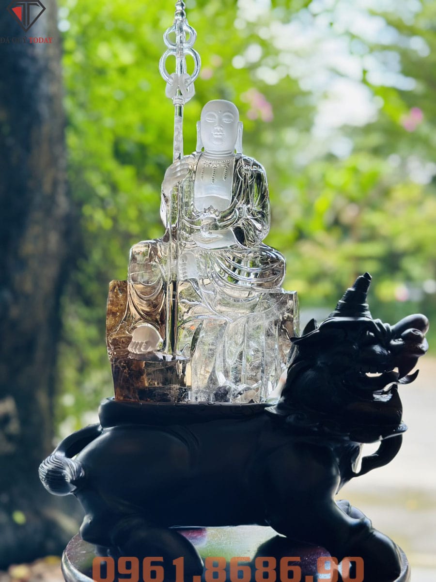 Tượng phật địa tạng bằng đá thạch anh khói